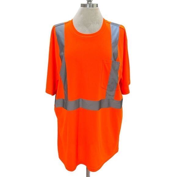 Hawx work gear neon orange gray stripe pocket sleeve length 6 1/2 100%polyester - Picture 1 of 5